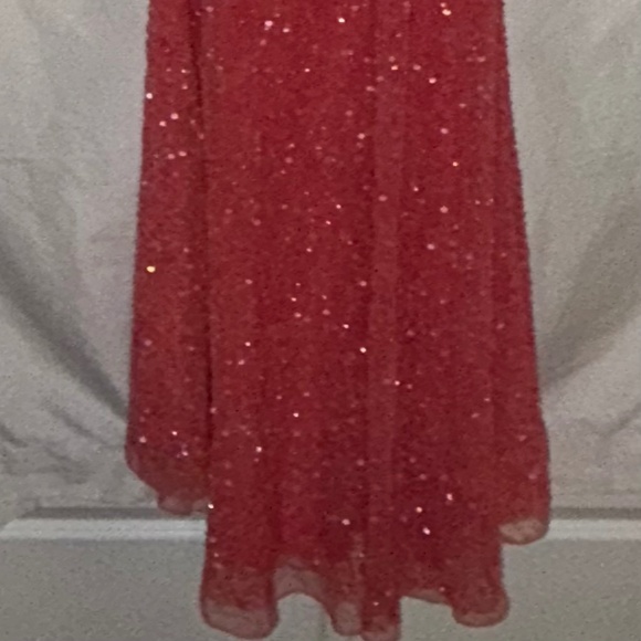 Sequined Drop Shoulder Trumpet Gown Watermelon Pink Sequin Dress - Picture 10 of 10